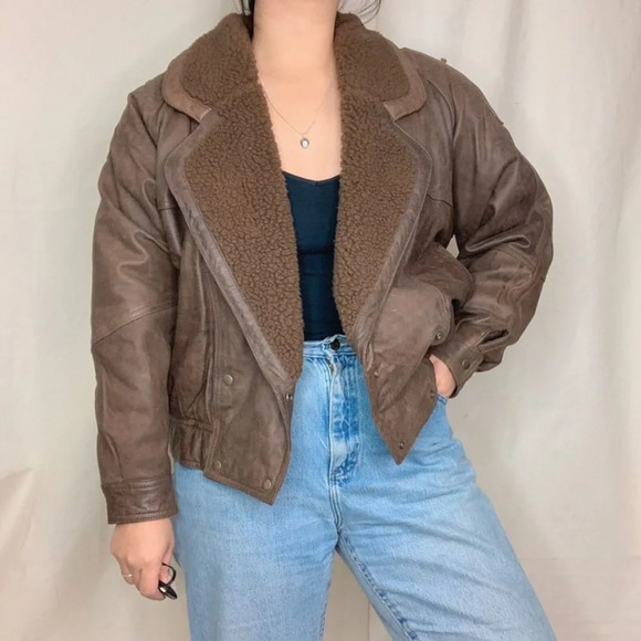 Avanti Vintage Brown Leather Moto Jacket with Sherpa Collar size Small - Picture 1 of 6
